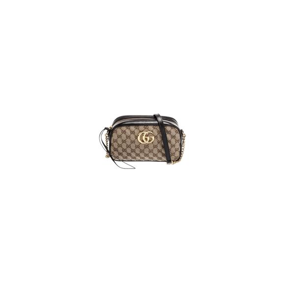 Gucci GG Monogram Canvas Marmont Chain Crossbody Bag Beige Black Women's Small - Picture 1 of 8